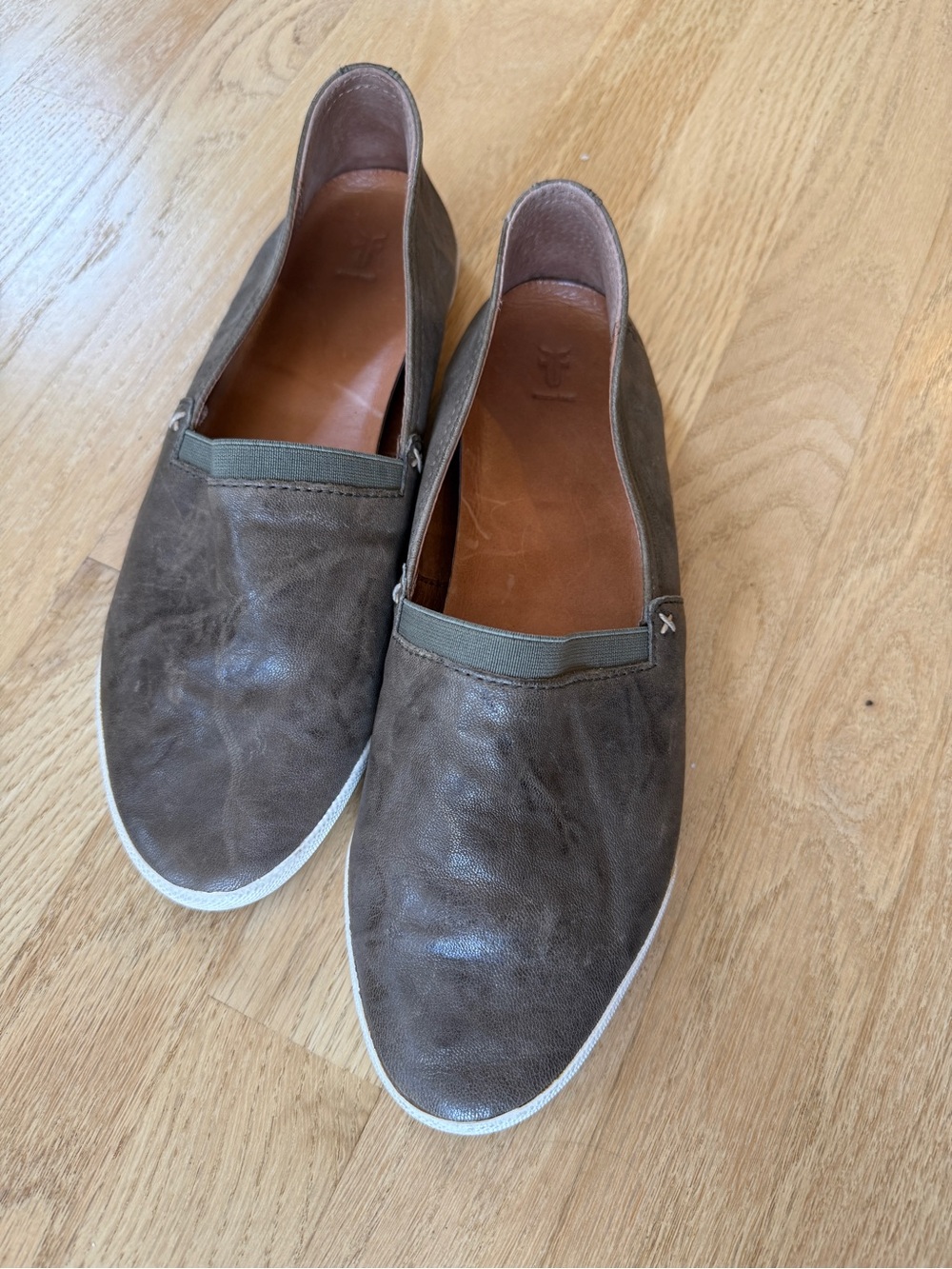 Frye Women's Slip-On Flats in Olive Brown with White Sole